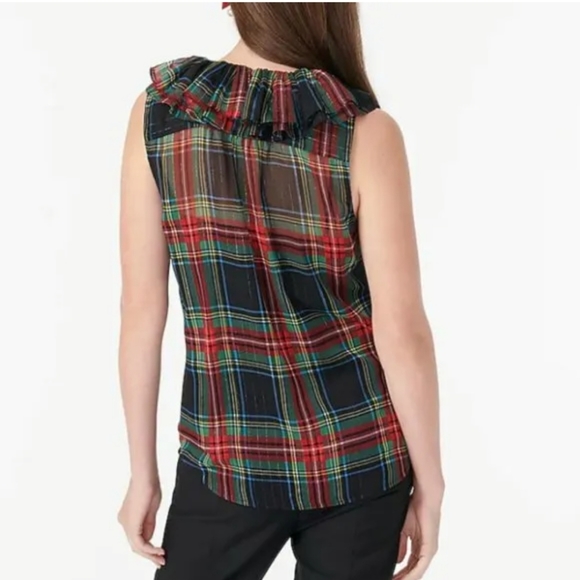 🎉Host Pick 🎉 J Crew Sleeveless ruffle-collar top in black Stewart tartan - Picture 2 of 12